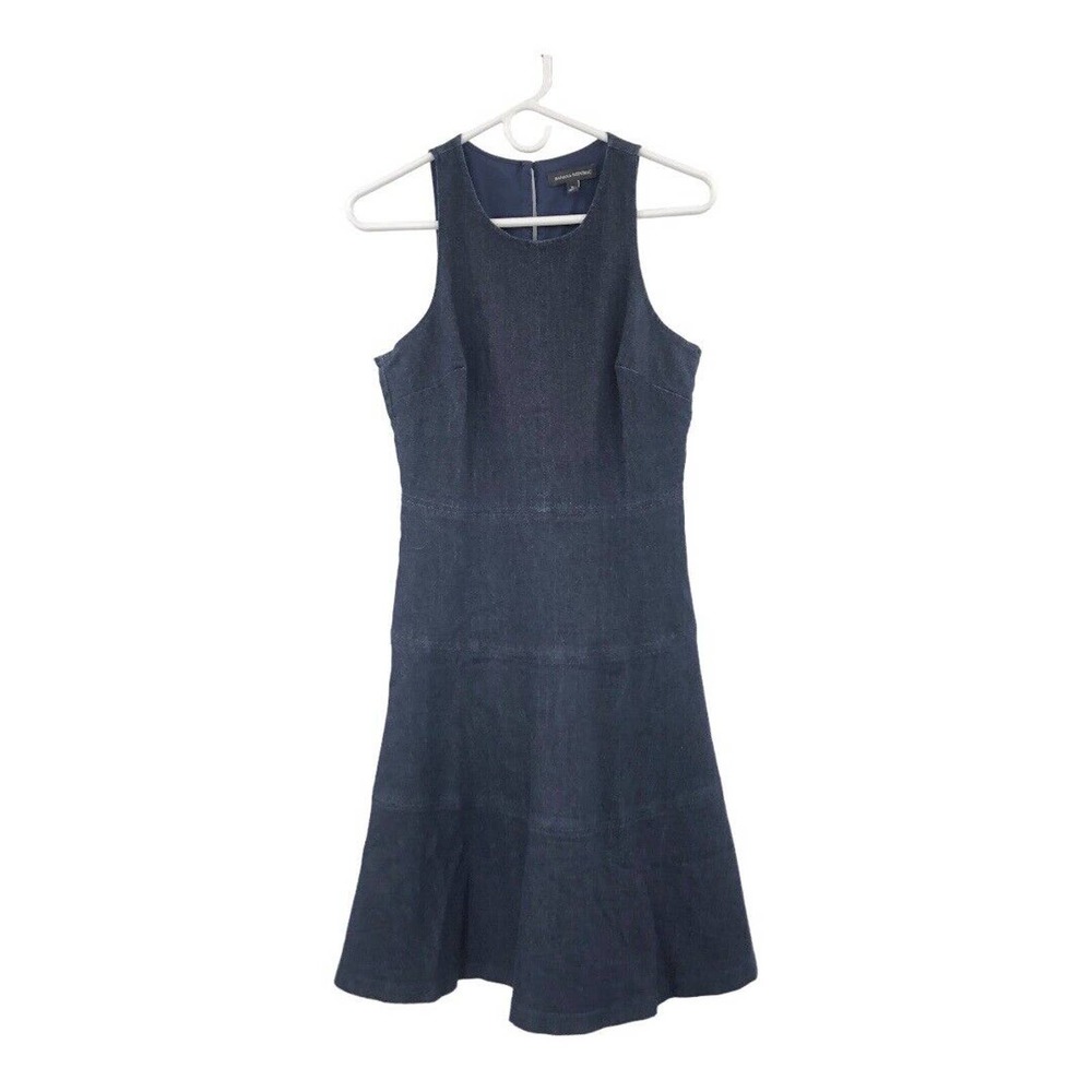 BANANA REPUBLIC Dark Denim Dress A Seam Structured Y2K Racer Sleeveless Size 6